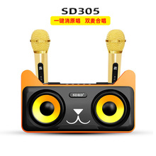 新款SD-305麦克风家庭KTV便携式音箱k歌话筒无线蓝牙音响工厂直销