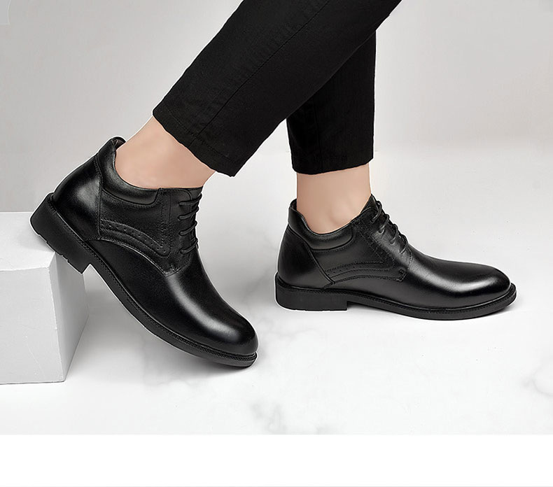 Chaussures habillées décontractées pour hommes, doublure polaire rehaussante, bout rond et ouverture peu profonde._voghion.com