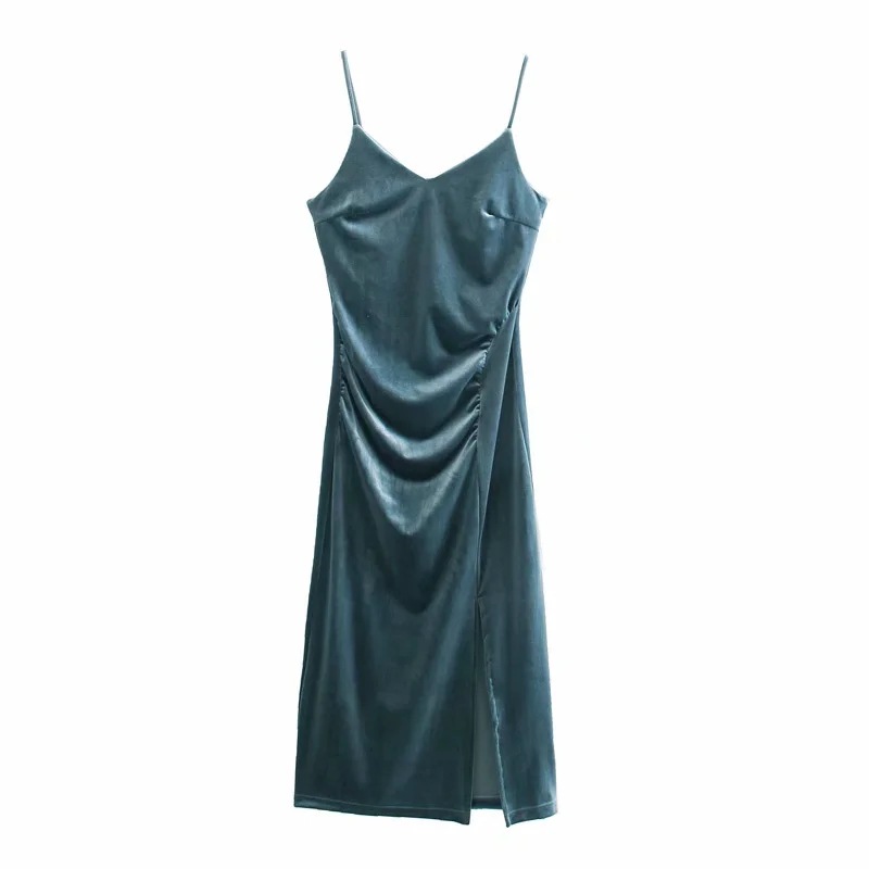 sexy sling velvet side slit V-neck dress NSAC19394