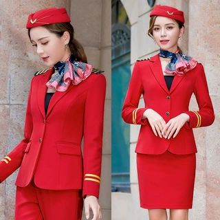 秋冬大红职业套装工作服女长袖乐队军鼓服装套装演出服红色大码