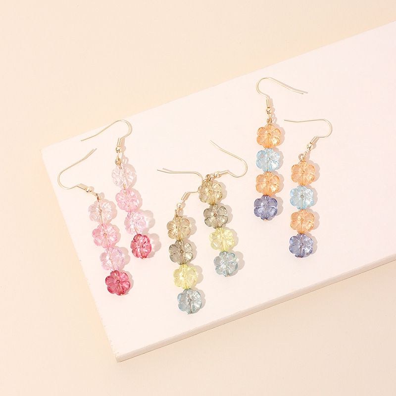 5g Weight Earrings Classification Wedding, Travel, Birthday, Festival Occasion Women'S Gender Pink, Yellow Color Gradient Crystal Flower Tassel Women's Earrings Wholesale 2