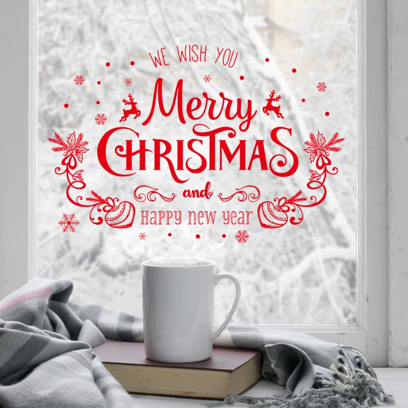 Плакат-наклейка на стекло с названием Christmas MERRY CHRISTMAS яркая цветная самоклеящаяся декоративная наклейка SK7180