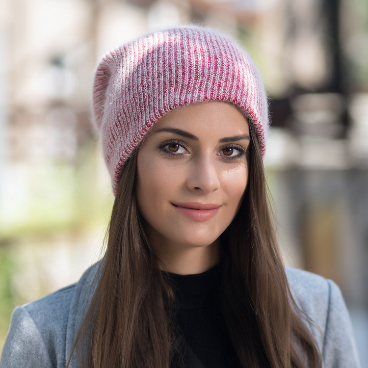 Knitted Beanie Hat For Women Warm Angora Wool Winter Hat Thickened_voghion.com