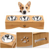 Pet cat bowl shelf pet bowl puppy and cat feed bowl of bamboo pets three bowls feeder