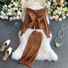 Top knitted skirt two piece suit