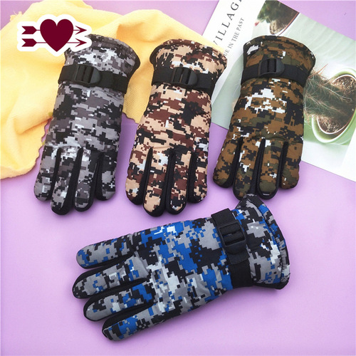 Cartoon cute winter warm ski gloves for children aged 7 to 13 years old, plus velvet, fashionable and thickened for middle-aged children and teenagers