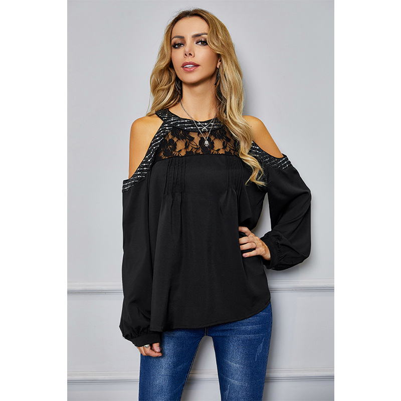 sexy strapless long-sleeved lace stitching shirt  NSSA26031