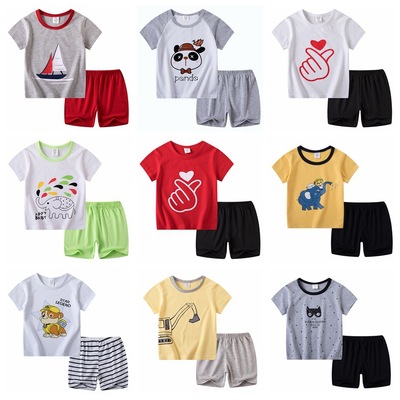 2021 Summer new Children's clothing Manufactor fashion Color matching Short sleeved suit children T-shirt trousers Two piece set