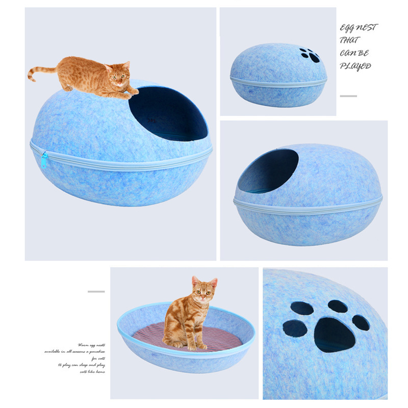 Four Seasons universal gato Nido invierno cálido nido de mascotas almohadilla gruesa semicerrada gato casa extraíble y lavable fieltro nido de cáscara de huevo