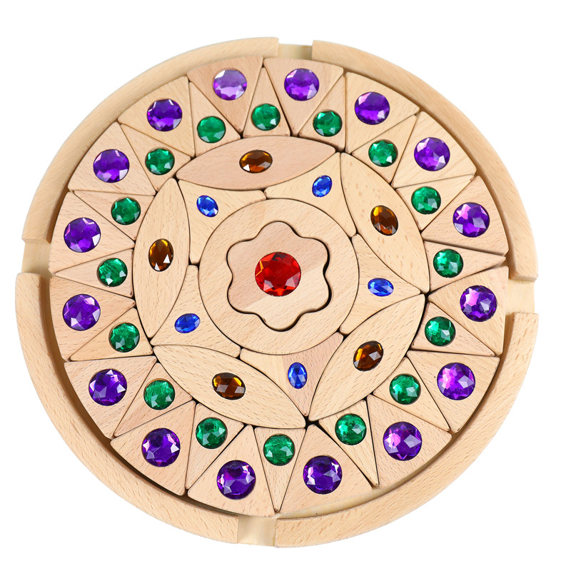 Madera mandala diamante bloques de construcción montaje creativo color cognición educación temprana los niños juguetes educativos