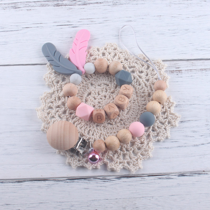 Baby Beech Cadena de chupete de silicona Cadena de molienda de dientes de bebé calmante cadena anti-caída cadena anti-perdida con Bell