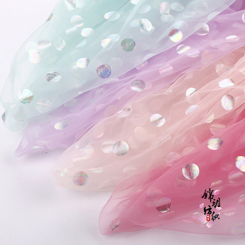 幻彩波点纱少女心彩色圆点网纱布服装连衣裙背景布装饰纱面料批发