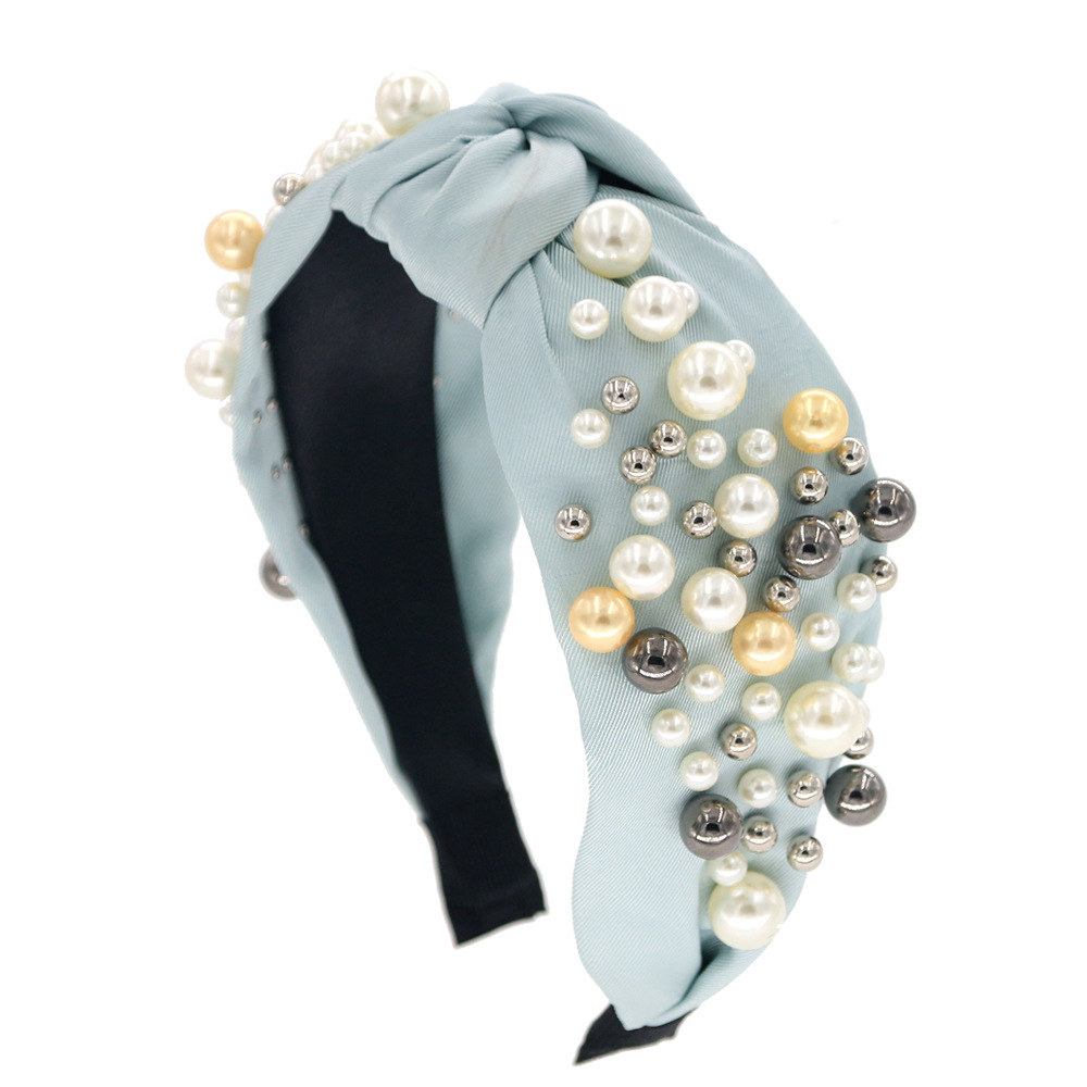 Fashion Pearl Wide Version Headband Six-color Knotted  Headband  Wholesale display picture 9