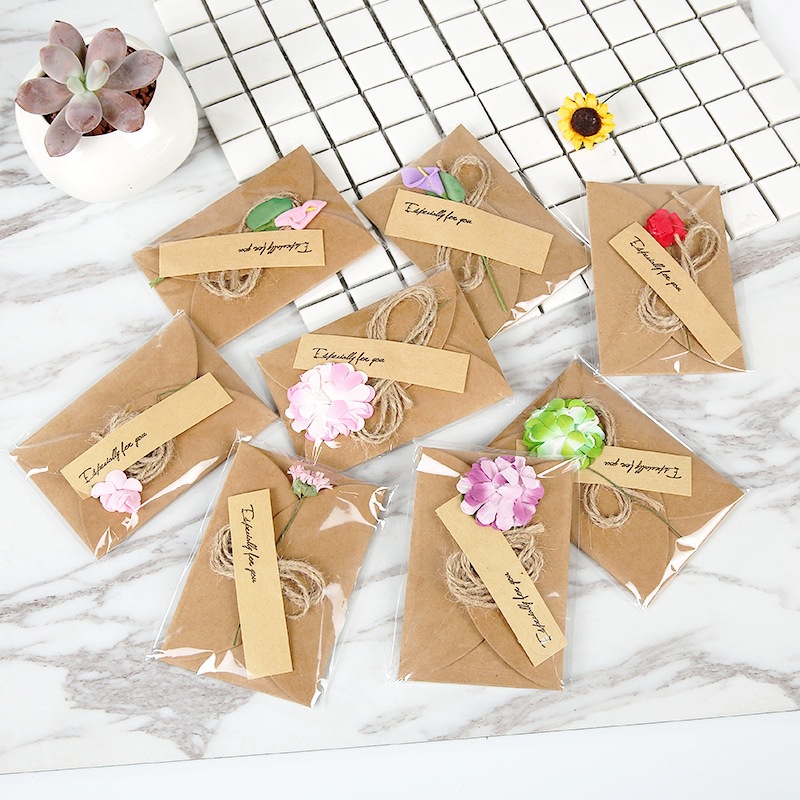 创意DIY复古牛皮纸手工干花贺卡 情人节新年祝福通用卡片