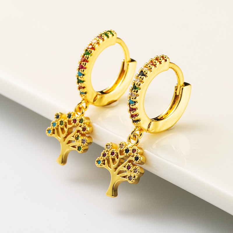 Simple Retro Tree Of Life Style Copper Gold-plated Color-preserving Electroplating Earrings display picture 3