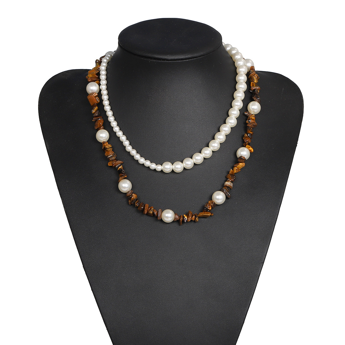 Double-layer Pearl Stone Trendy Temperament Necklace Street Shooting Fashion Dual-use Crushed Stone Necklace Wholesale Nihaojewelry display picture 1