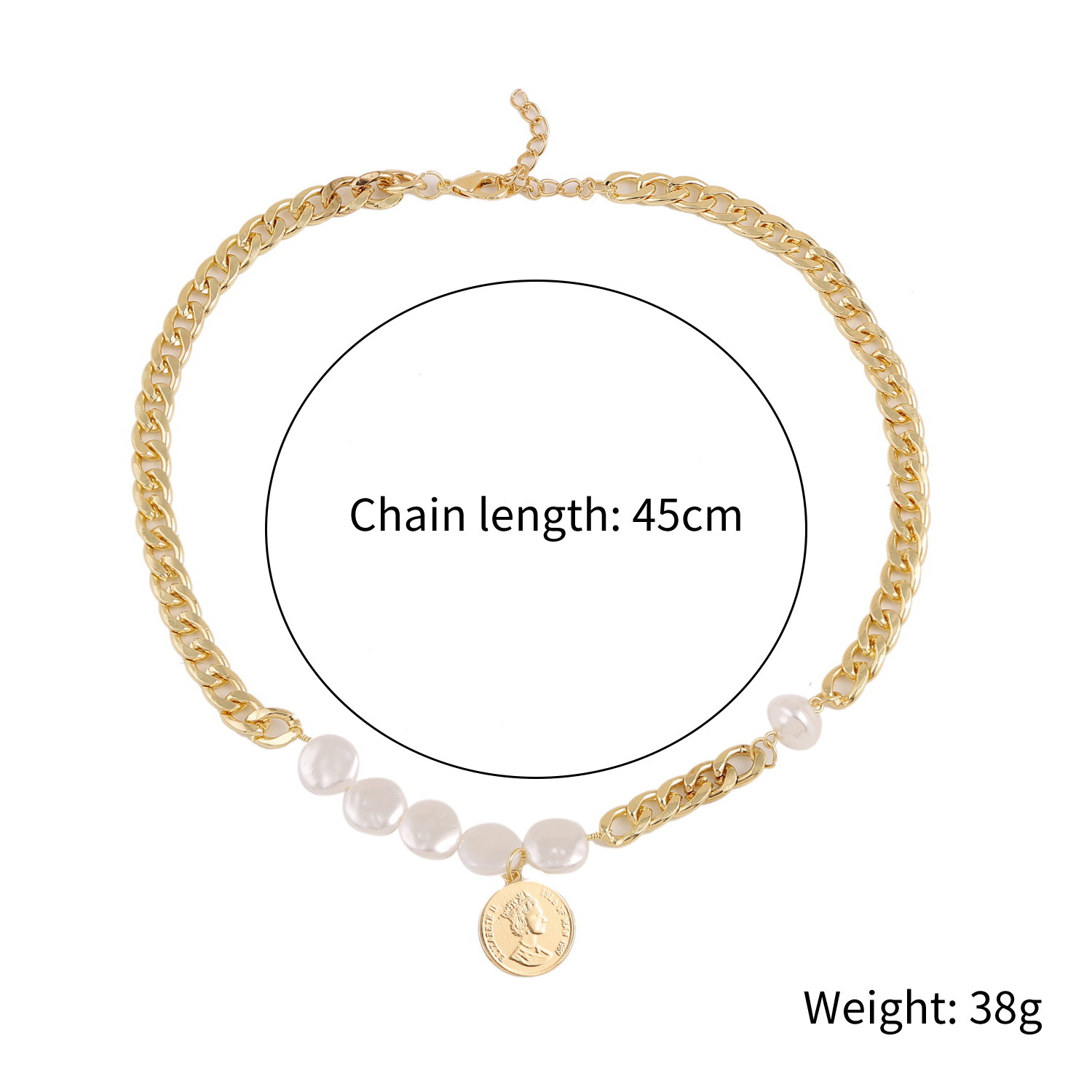 New Fashion Simple Chain Retro Pearl Coin Necklace Bracelet Set Wholesale display picture 2