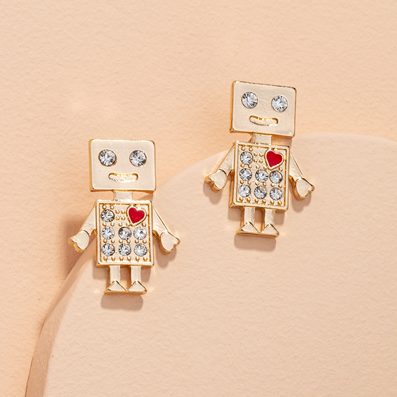 Diamond-studded Robot Tassel Earrings display picture 3