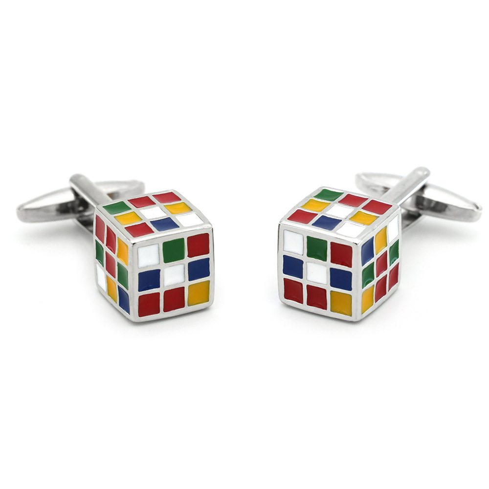 Colorful 3d Grid Magic Cube Cufflinks For Men Unique Accessory_voghion.com