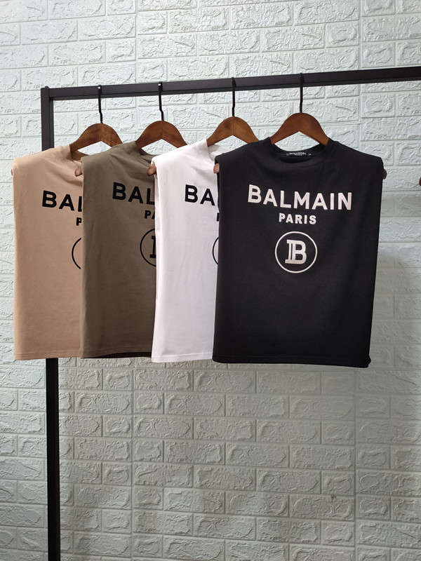 Fashionable Brand New Balmain Shoulder Pad T-Shirt Balmain Cotton Round Neck Women's Versatile Top
