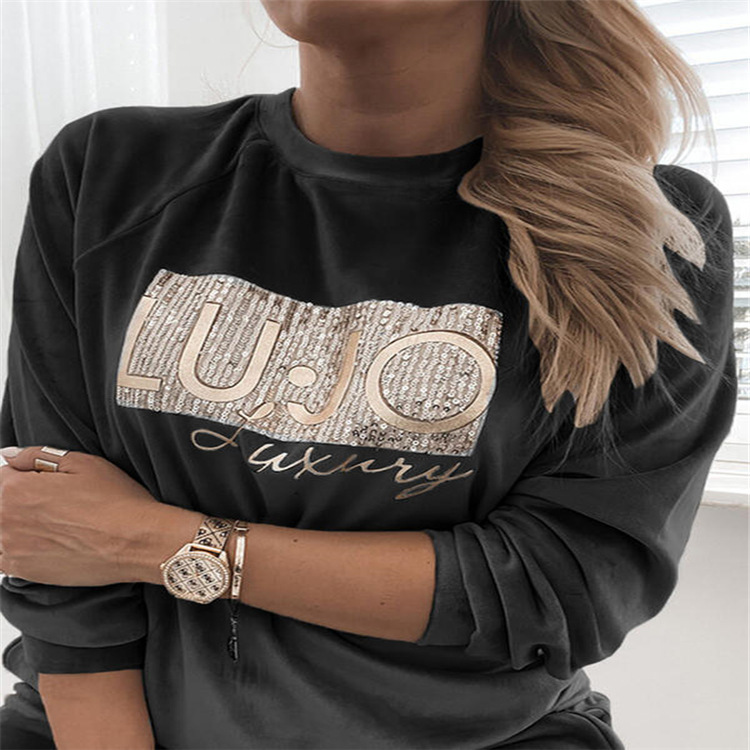 Conjuntos De Sudaderas Para Mujer Manga Larga Lentejuelas Impresión Casual Color Sólido display picture 5