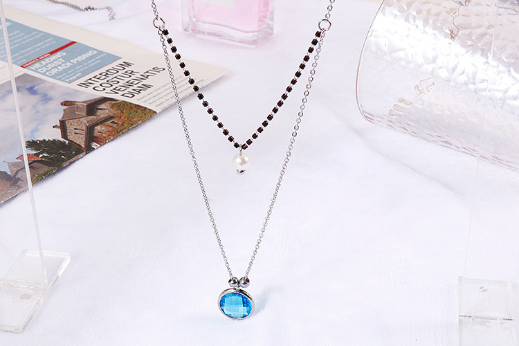 Jewelry Wholesale Multicolor Glass Stainless Steel Fashion Double Necklace Earring Set display picture 4