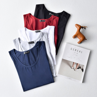 男士弹力紧身莫代尔纯色运动背心 夏季修身型健美打底衫批发|ms