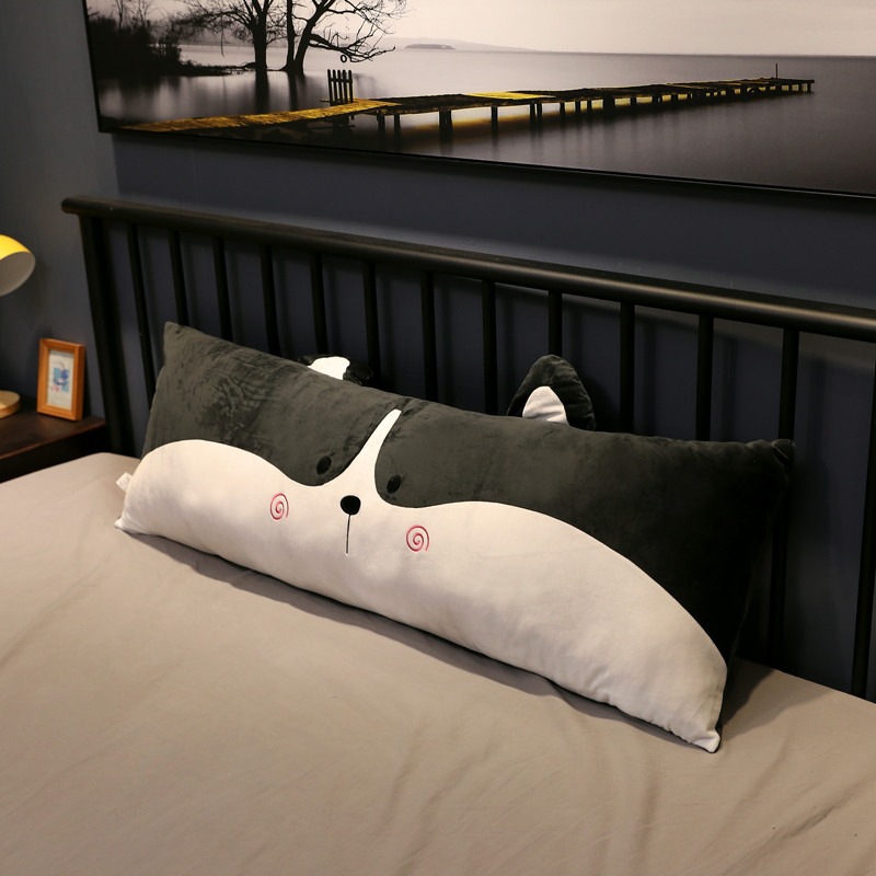二哈床上双人长枕头卡通可爱靠枕床头带枕套家用长款一体情侣网红