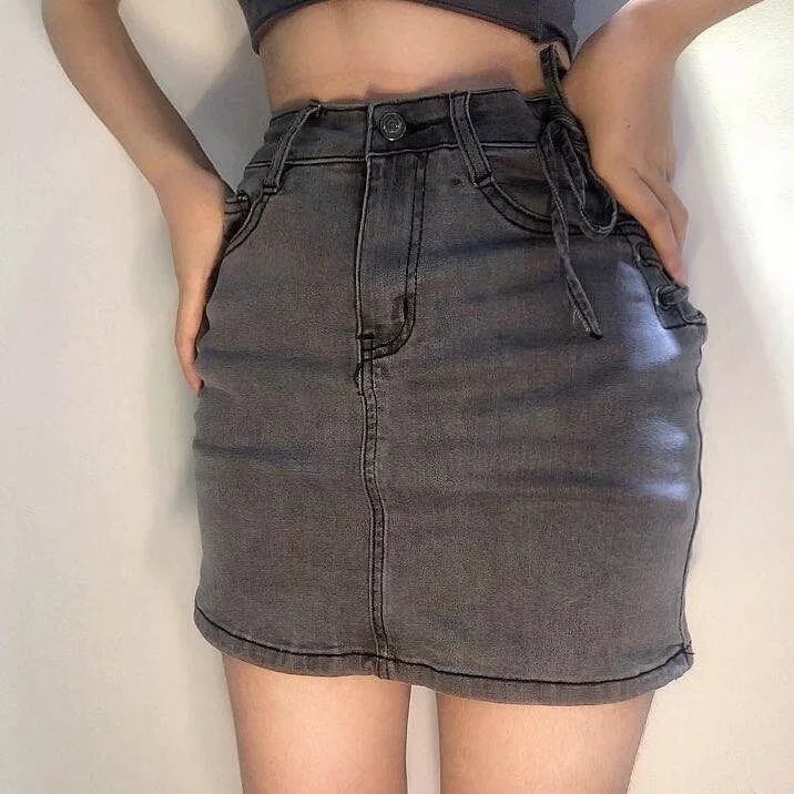 side lace high waist denim skirt  NSAC14985