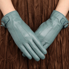 Genuine leather gloves for women in autumn and winter plus velvet to keep warm sheepskin touch screen thin thickened goatskin cycling and driving to protect against wind and cold