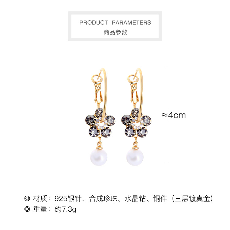 Flower S925 Silver Pearl Earrings display picture 3