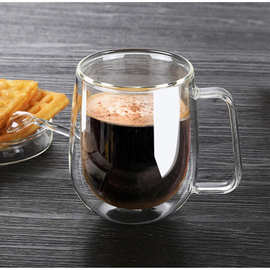 双层美式咖啡杯 新款隔耐热高温家用马克杯带把花茶杯可印刷LOGO