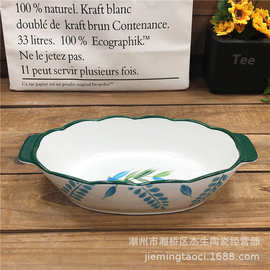 批发10寸创意陶瓷双耳烤盘 餐厅家用焗饭烤碗 水果沙拉碗网红餐具