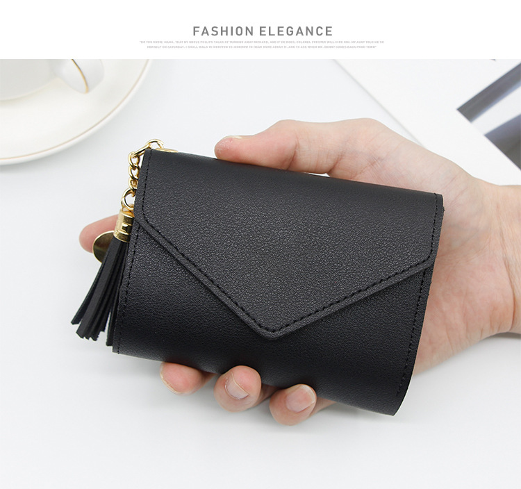 Women's Solid Color Pu Leather Tassel Flip Cover Coin Purses display picture 5