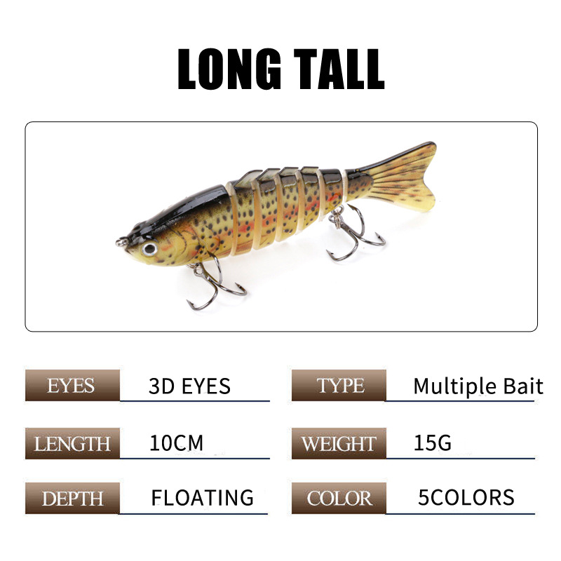 Sinking Water Jointed Lure 100mm/15g Hard Plastic Swimming Baits 6 Jointed Fishing Tackle
