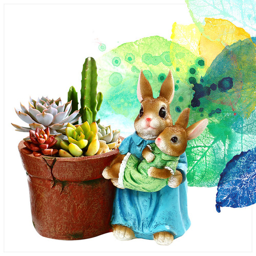 Bingxing Factory Direct Sales European Cartoon Rabbit Resin Succulent Potted Creative Flower Pots Flower Vats Decorative Ornaments