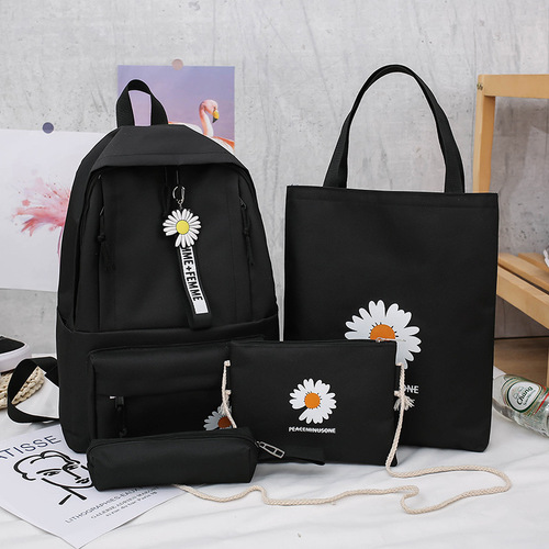 New ins Japanese Daisy Girl Canvas School Bag Korean Version Junior High School Student Backpack Simple Backpack for Women
