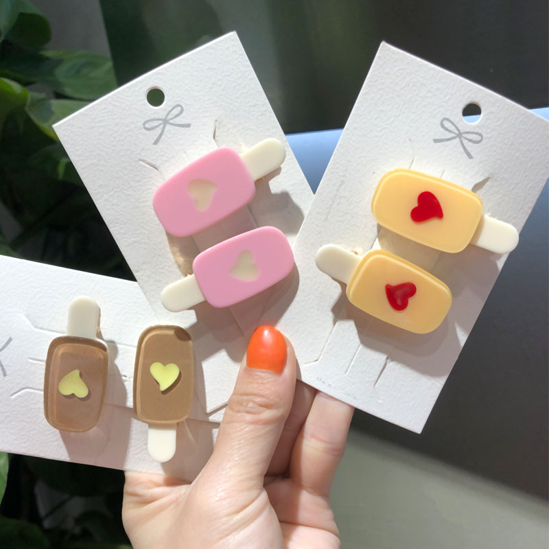 Acetic acid Hairpin the republic of korea children Little Girl Popsicles Lollipop Ice cream Cartoon bb Network folder Hearts Edge clamp