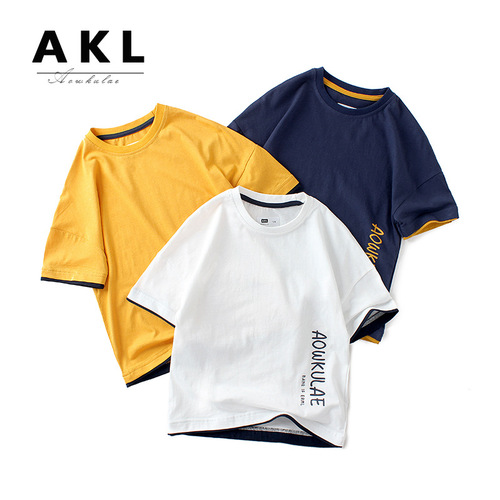 Summer Korean style new children's clothing children's T-shirts medium and large children's pure cotton trendy brand printed tops boys' short-sleeved T-shirts wholesale