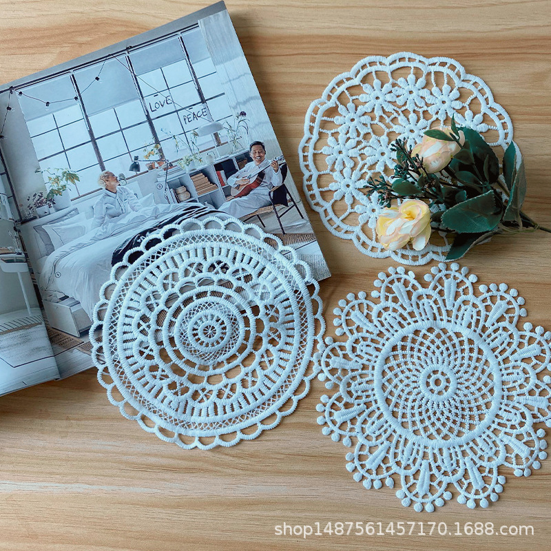 蕾丝杯垫ins博主拍摄背景装饰餐垫复古首饰垫刺绣镂空圆盘碗杯垫|ms