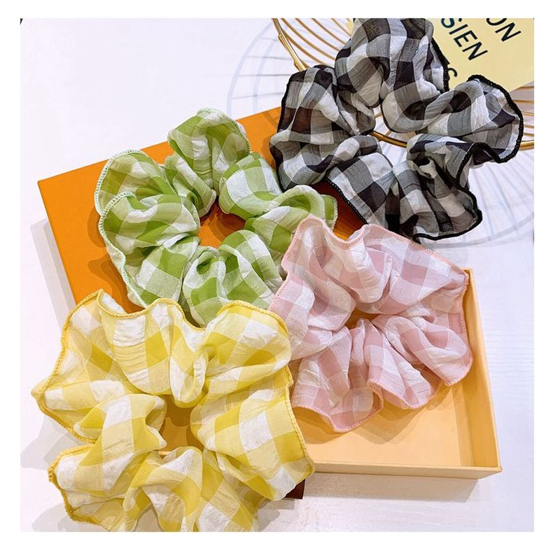 Korean Hair Scrunchies Retro Small Fragrance Style British Large Square Fold Wide-sided Fairy Hair Circle Ball Head Tie Rubber Band  Wholesale Nihaojewelry display picture 15