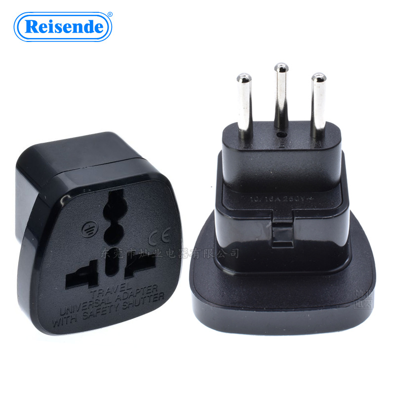 瑞士标三圆针脚白色带安全门转换插头旅游留学插头转换插头手机充