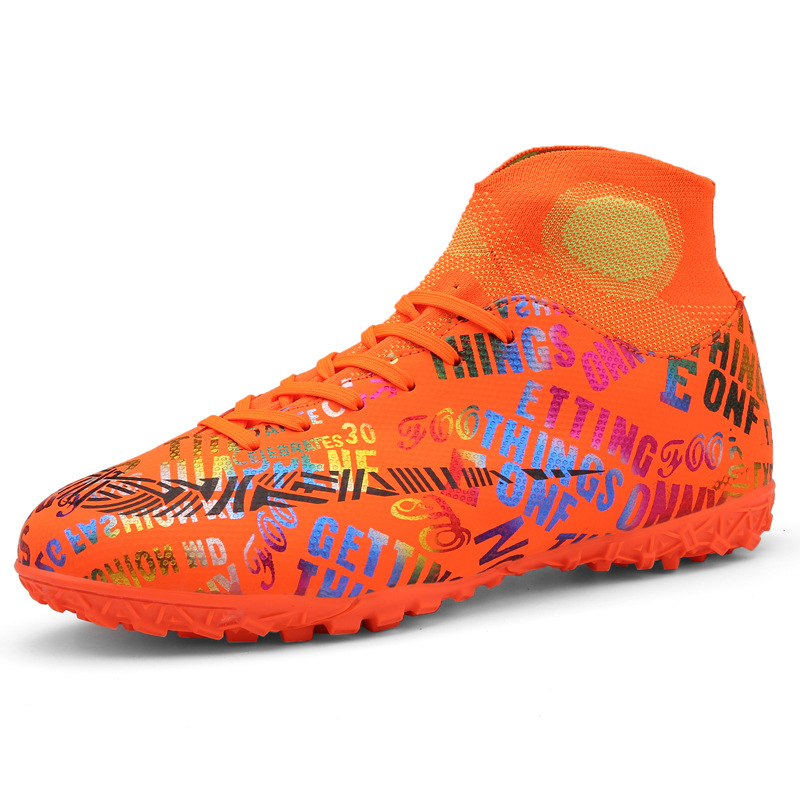 Mandarijn Eend met Nieuwe Voetbal Heren High Top Student Shattered Nail Training Schoenen, Kinderen Kunstgras Leer_voghion.com