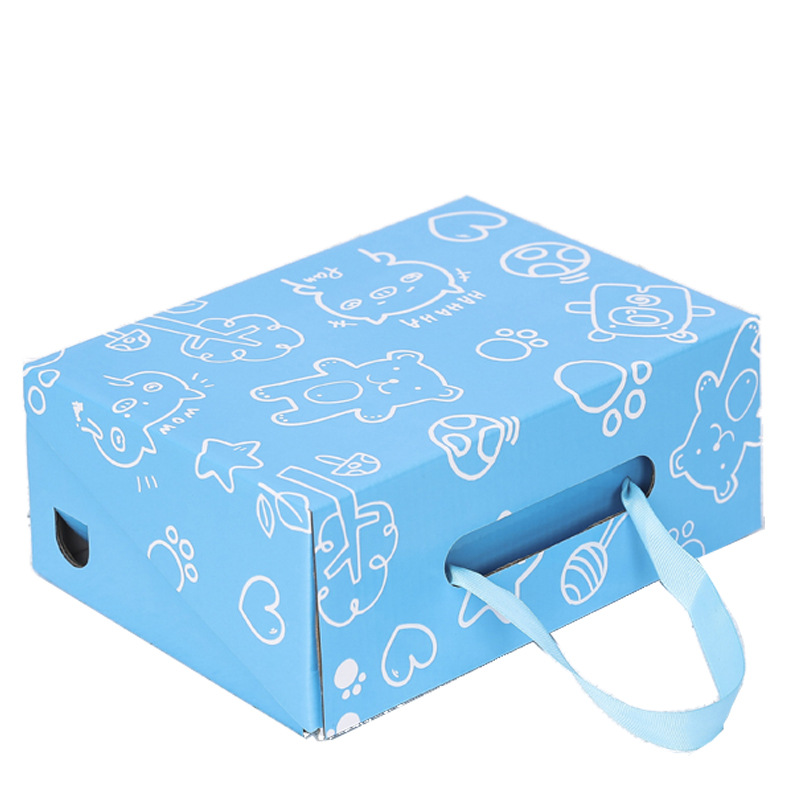 En stock bebé niños caja de zapatos portátil caja de almacenamiento de cartón plegable de papel Kraft caja dura al por mayor caja de color caja de embalaje