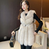 欧美跨境2021秋冬皮毛一体女中长款狐狸毛皮草马甲人造毛背心|ru