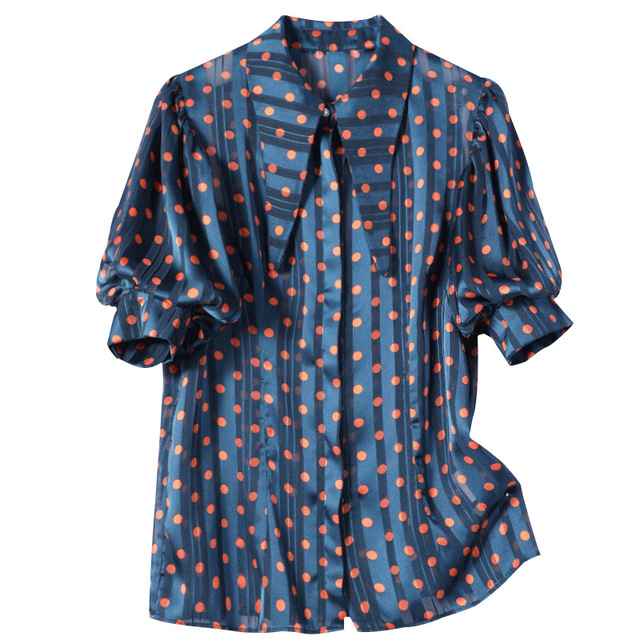 Polka Dot Chiffon Blouse women’s summer bubble short sleeve Korean loose Print Shirt