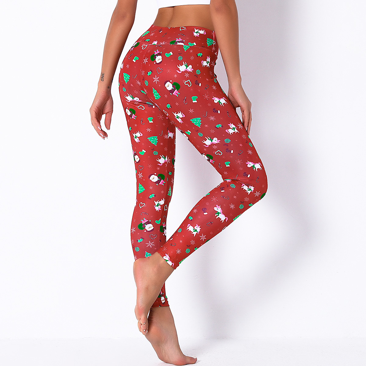 pantalones de impresión digital de Navidad cosidos para mujer NSLX12853