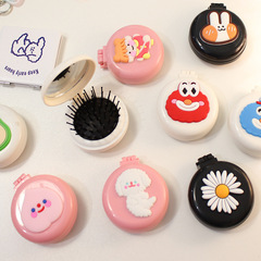 Cute girl heart folding comb skill book, children's girl cushion comb, massage, mirror comb integrated portable