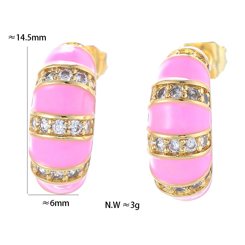 Retro C-shaped Color Earrings Micro-inlaid Zircon Copper Earrings display picture 4