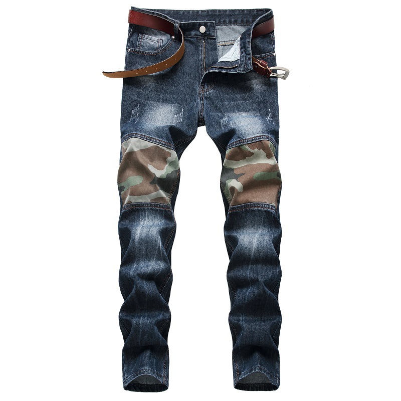 Men's Clothing Distressed Camouflage Patchwork Jeans American Style Trendy And Stylish Supply_viptrois.com
